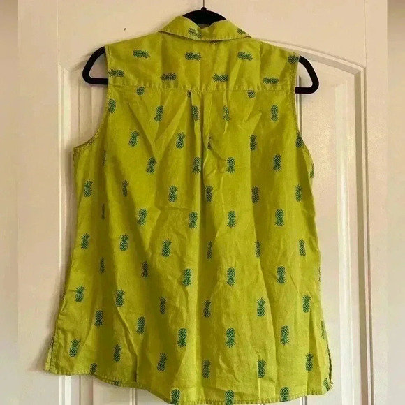 Jaclyn Smith lime green sleeveless button down shirt top pineapples Large Cotton - Picture 3 of 6